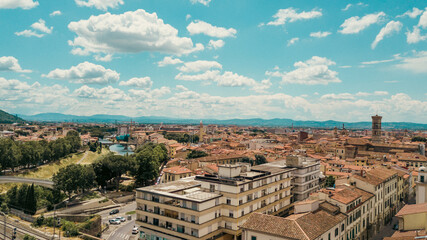 Naklejka premium Aerial view of the city of Prato (Italy) shot with a drone.