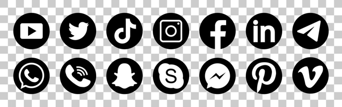 Set of popular social media icons.Social media app logo isolated on transparent background.Facebook,Twitter,YouTube,Instagram,Pinterest,Snapchat,TikTok,WhatsApp,Telegram.Vinnitsa,Ukraine-June 12,2022