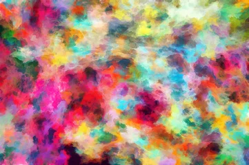 Fotobehang Mix van kleuren Digitale render fractals in schilderachtig gestileerd echt canvas en papier getextureerde achtergronden aquarel synthetische acrylverf