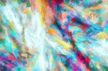 Zelfklevend Fotobehang Mix van kleuren Digitale render fractals in schilderachtig gestileerd echt canvas en papier getextureerde achtergronden aquarel synthetische acrylverf
