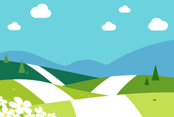 Obraz premium 背景イラスト_山の風景_入道雲