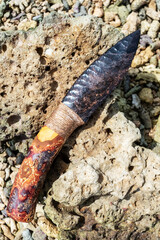 Stone Age hand-made obsidian knife art of stone knife