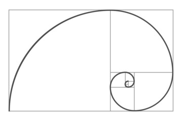 Geometric concept of Golden Ratio. Fibonacci spiral. Vector illustration. 