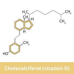 Chemical structure of cholecalciferol
(vitamin D). Known as vitamin D3 and cholecalciferol, is a type of vitamin D that is made by the skin when exposed to sunlight and can be taken dietary supplement