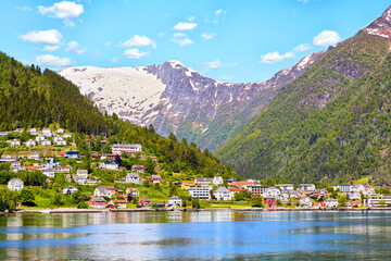 Balestrand village on the northern shore of the Sognefjord, Norway - 510422380