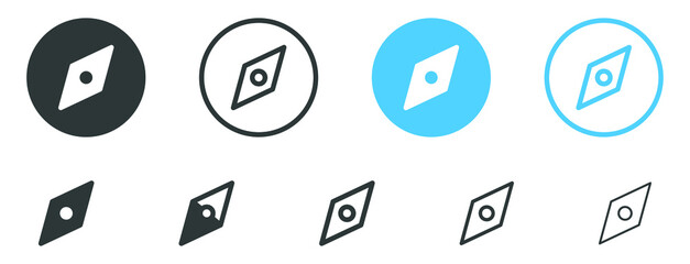 Compass icon, explore compass button. arrow direction buttons sign in filled, thin line, outline and stroke style for apps and website