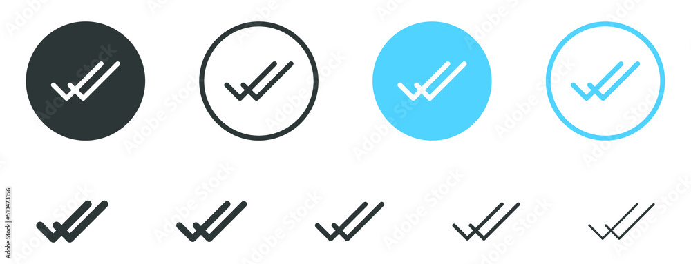 Poster double check icon, check box icon with correct, accept checkmark icons green tick box checked, check list circle frame - checkbox symbol approved sent,seen message sign - two ticks checking icons