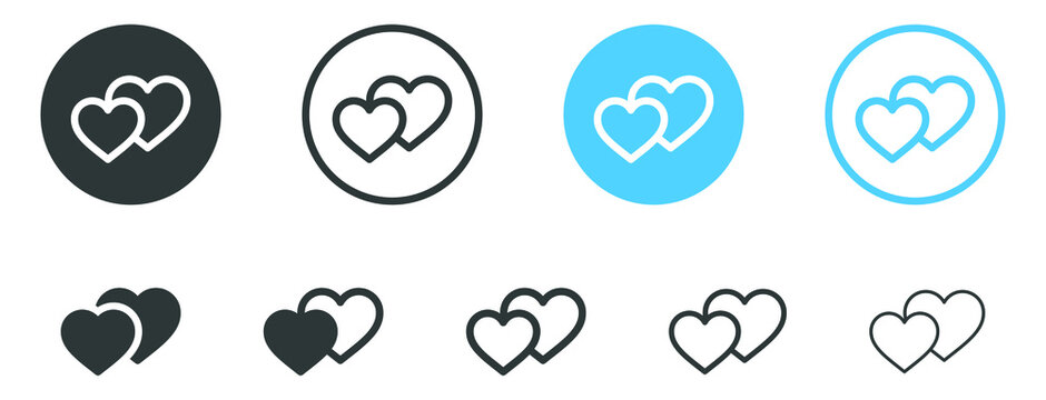double hearts icon, two hearts symbol sign. favorite heart icon button. save or add to favorites icon, like love symbol in filled, thin line, outline and stroke style for apps and website