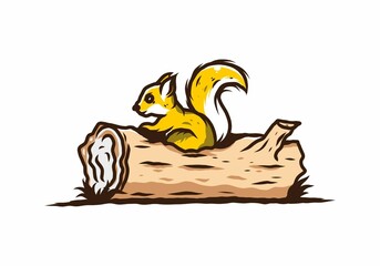 Lonely squirrel hiding in a dead tree trunk illustration