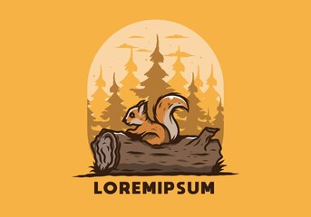 Lonely squirrel hiding in a dead tree trunk illustration