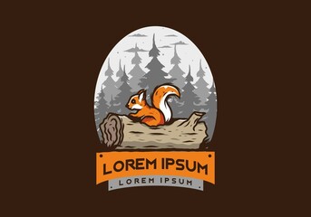 Lonely squirrel hiding in a dead tree trunk illustration