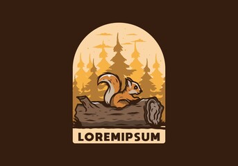 Lonely squirrel hiding in a dead tree trunk illustration