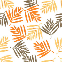 Fototapeta na wymiar Creative tropical palm leaves seamless pattern. Jungle leaf wallpaper. Botanical floral background. Exotic plant backdrop.