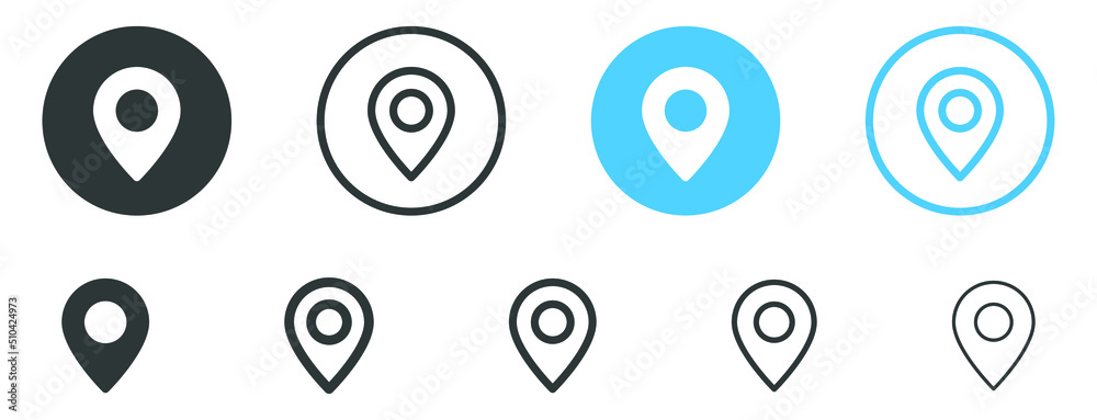 Fototapete Location pin icon, map pointer place marker symbol, gps map pin icon button. maps position markers icons in filled, thin line, outline and stroke style for apps and website