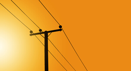 silhouette power ,electronic pole on sky sunset background.