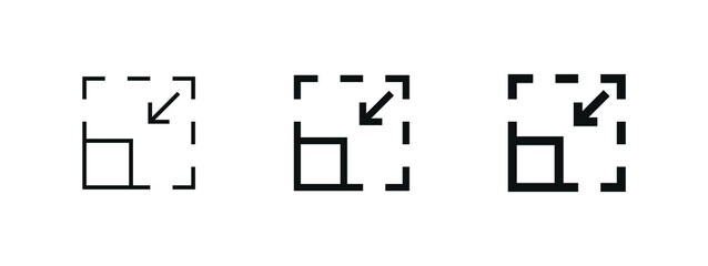 minimize icon arrow meeting point, rally compact size small scale arrow icons . shrink icon resize in arrow . zoom out icons	