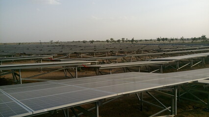 Fototapeta premium Solar power is the conversion of renewable energy from sunlight into electricity this plant is situated in Rajasthan, India