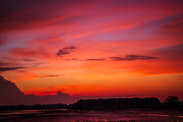 Background blur, beautiful orange evening sky used for background.