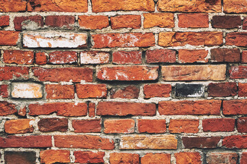 Old brick wall, grunge background. Front view