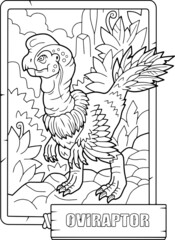 prehistoric dinosaur oviraptor, coloring book for children, outline illustration
