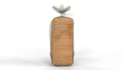 Sliced bread bag packaging in transparent foil isolated on white background high quality details.3d rendering