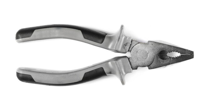 Metal pliers, nippers isolated on white, top view