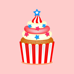 American themed cupcake. USA happy independence day. Vector illustration in cartoon flat style. Isolated	