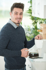 man and coffee making process