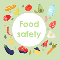 Big  set of products.The concept of a flat vector illustration of healthy food safety for a banner, website, landing page template, advertisement and leaflet