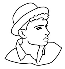 Handsome man wear stylish hat. Friendly face portrait. Street urban fashion for hipster, model, student, young, adult. Hand drawn retro vintage illustration. Old style comic cartoon drawing.