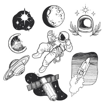Woman In Space Tattoo Art. Royalty Free SVG, Cliparts, Vectors, and Stock  Illustration. Image 90494925.