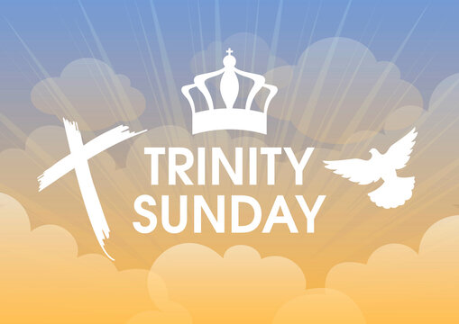 Trinity Sunday icon set vector. Holy trinity icon set isolated on a heavenly background. Christian feast design element. Important day