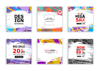  Modern of templates promotion, sale and shop offer. Vector cover with colorful spots, silhouettes of lines . Trendy templates for the design of posters, flyers, brochures, catalog or business cards. 