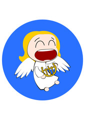 Cute singing little angel with harp
