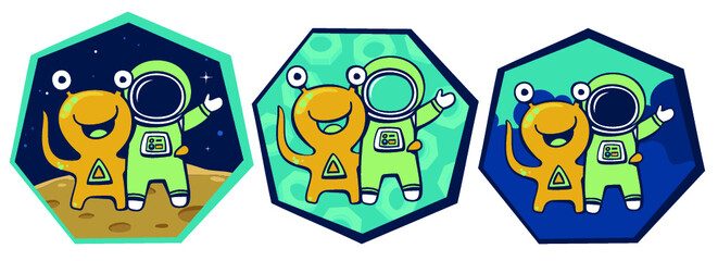 Spaceman and alien hug 