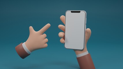 Hand of business touch or press of finger on blank Mobile display.using phone screen mockup, payment via a smartphone,Mobile phone bank,wallet,isolated background.3d Rendering.