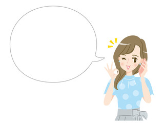 スマートフォンで通話をする女性と吹き出し