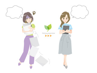 ペーパーレス化を提案するビジネスウーマンのイラスト素材