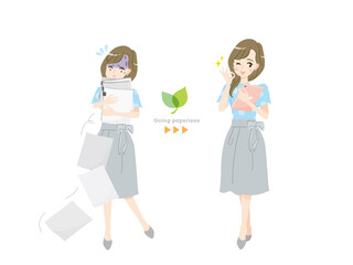ペーパーレス化を提案するビジネスウーマンのイラスト素材