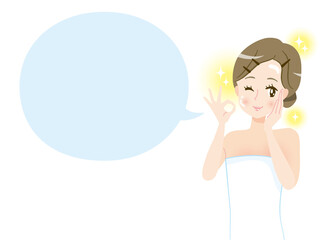 お肌のキレイな若い女性と吹き出しのイラスト素材