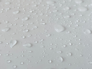Water droplets on a white background. For background about drizzling rain with natural drops. 