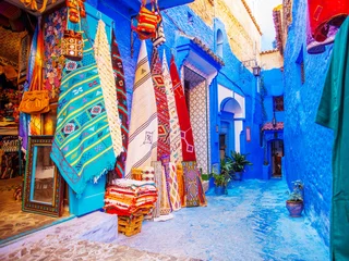 Fotobehang Chefchaouen blauwe stad van Marokko © Tatyana Gladskih