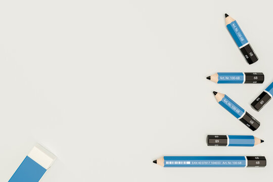 pencils and eraser on white background. - 3D render illustrator