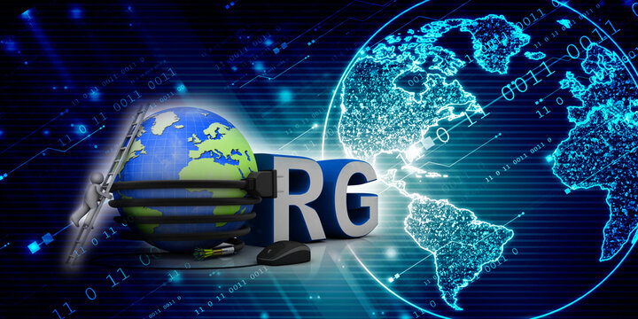 

3d illustration Internet domain org connected mouse with mobile charging cable connected globe near technician