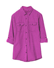 Pink fuchsia summer casual checkered shirt with rolled up sleeves isolated on white background
