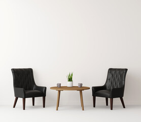 Blank picture frame mockup in modern interior living room, minimal style. 3D rener illustration.