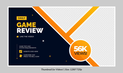 Gaming video thumbnail for streaming and game review. Game review thumbnail. Editable video thumbnail design. Editable video thumbnail Premium Vector, Customizable Thumbnails banner art Video cover.	