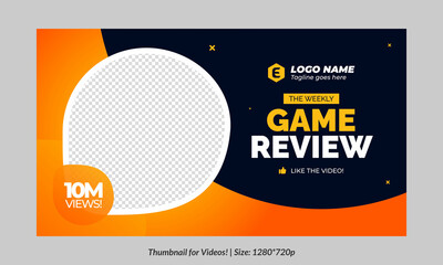 Gaming video thumbnail for streaming and game review. Game review thumbnail. Editable video thumbnail design. Editable video thumbnail Premium Vector, Customizable Thumbnails banner art Video cover.	