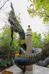 Khlong Ket, Khok Samrong District, Lopburi. June 03, 2022.  Wat Kaolung. Naga Statue In Thai Temple.