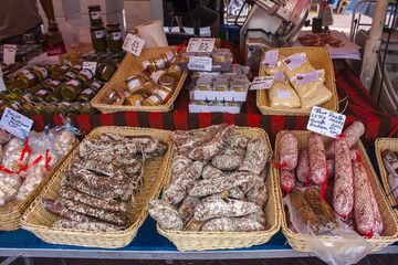 Sausage on a Cours Saleya market stand in Nice